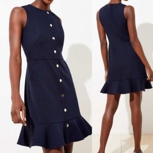 🥳 Host pick 🎉 LOFT Gilded Button Flounce Pocket Dress